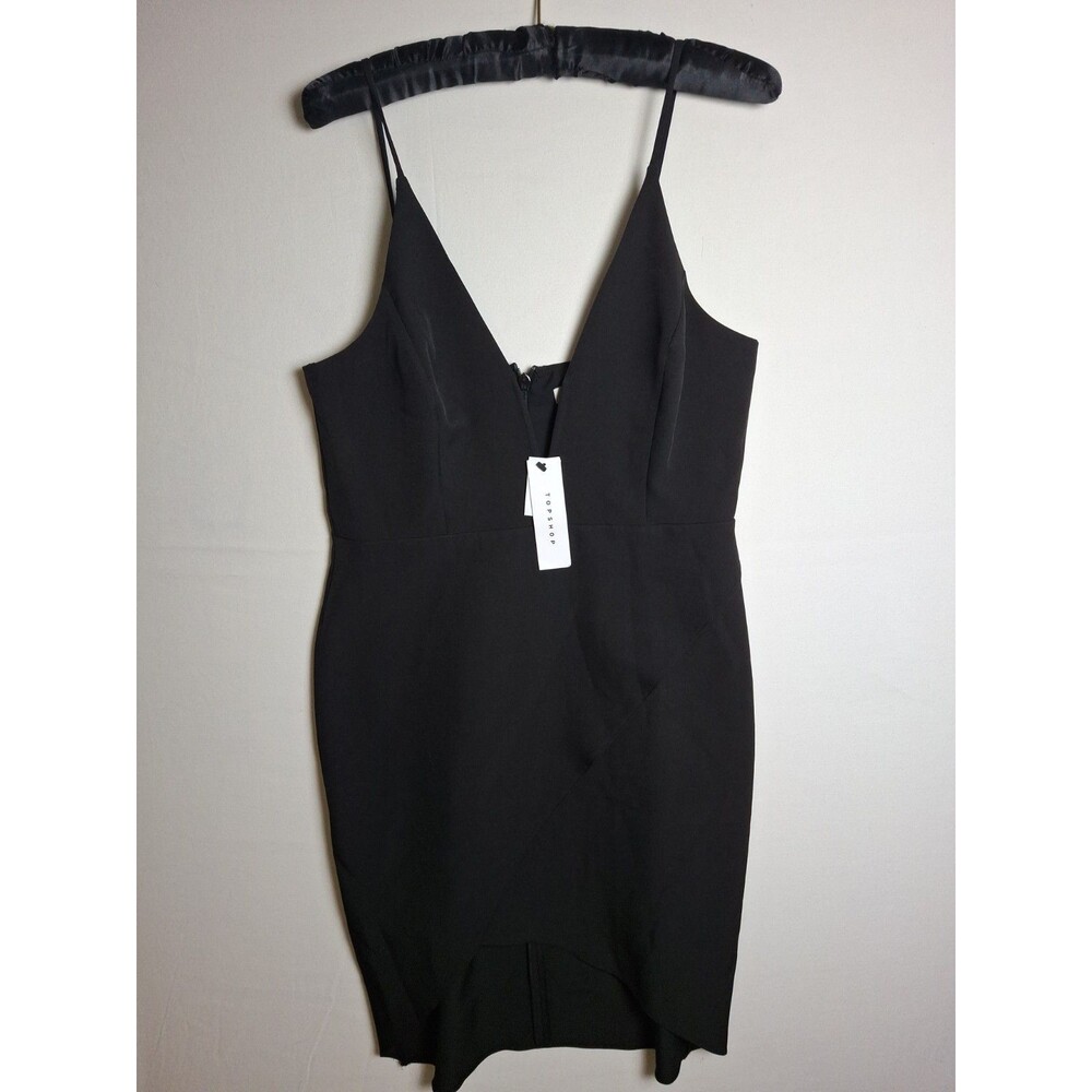 TOPSHOP Women's Black Plunging V-Neck Sleeveless Cocktail Dress Size 8 NWT